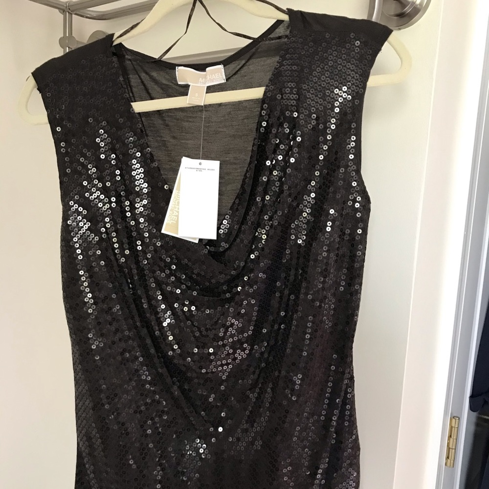 Michael Kors Sequin Front Sleeveless Top "Bark" S